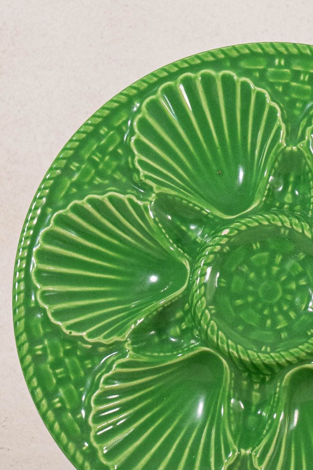 PAIR of French Vintage Kelly Green Oyster Plates