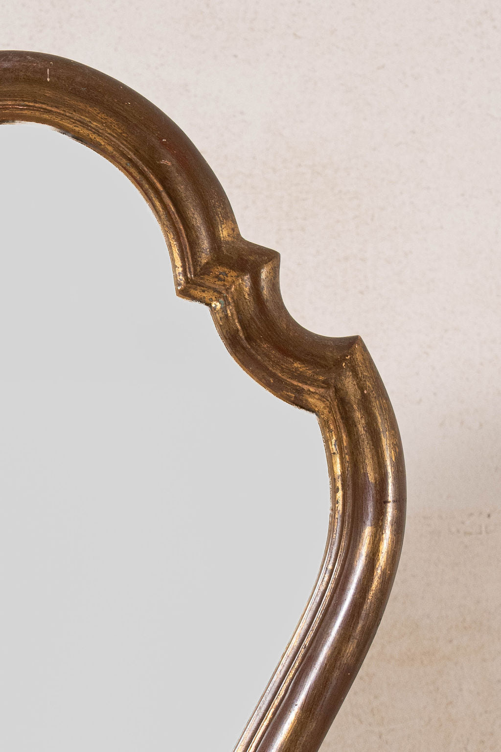 Petite Vintage French Giltwood Mirror with Beveled, Scalloped Shape