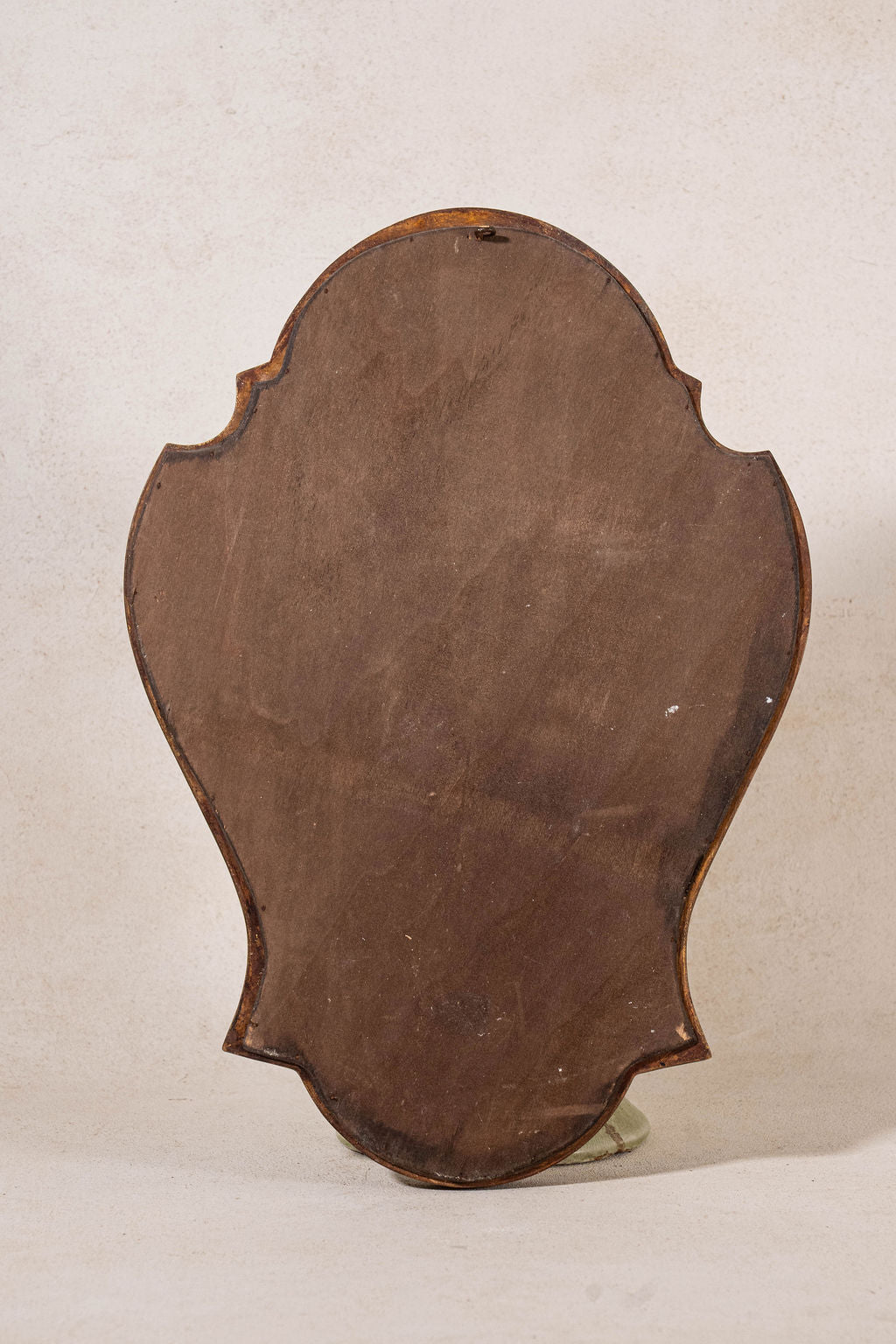 Petite Vintage French Giltwood Mirror with Beveled, Scalloped Shape