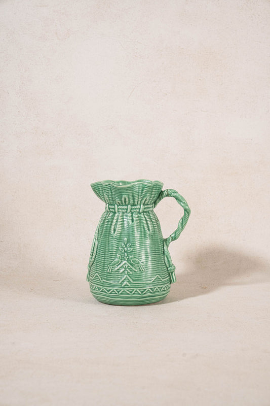 Vintage English Green Pitcher with Ruffled Lip