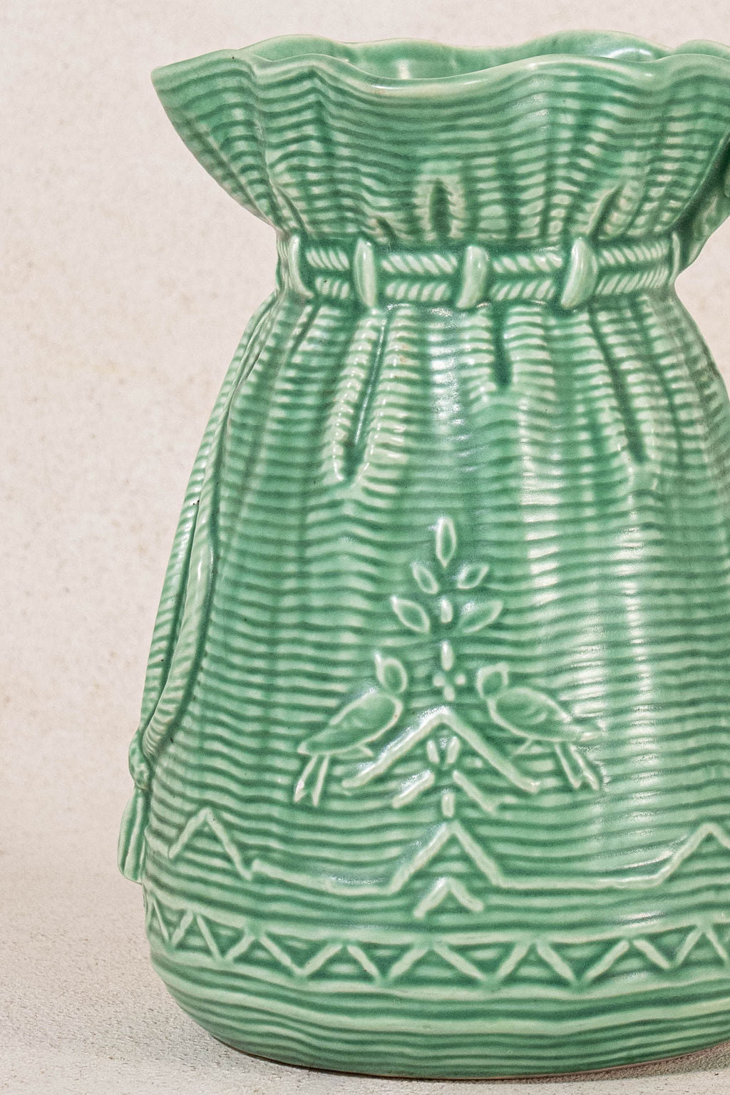 Vintage English Green Pitcher with Ruffled Lip
