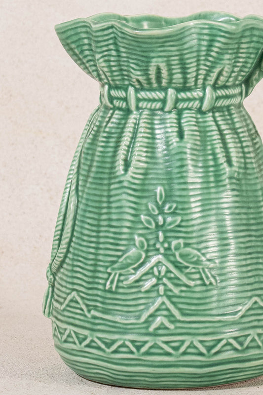 Vintage English Green Pitcher with Ruffled Lip