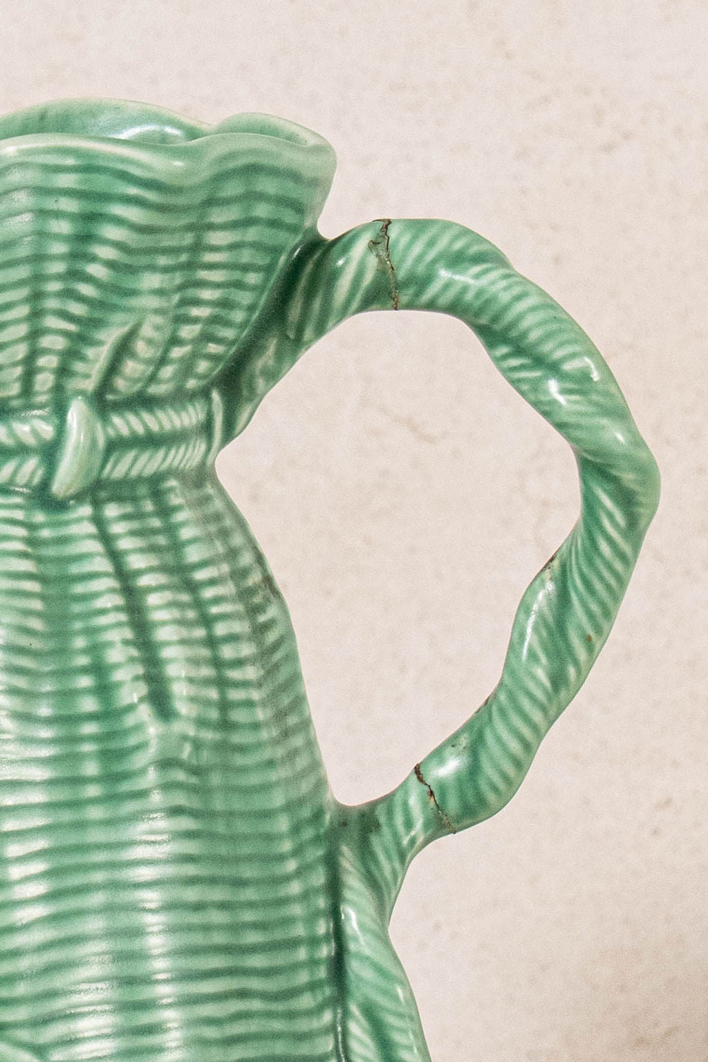 Vintage English Green Pitcher with Ruffled Lip