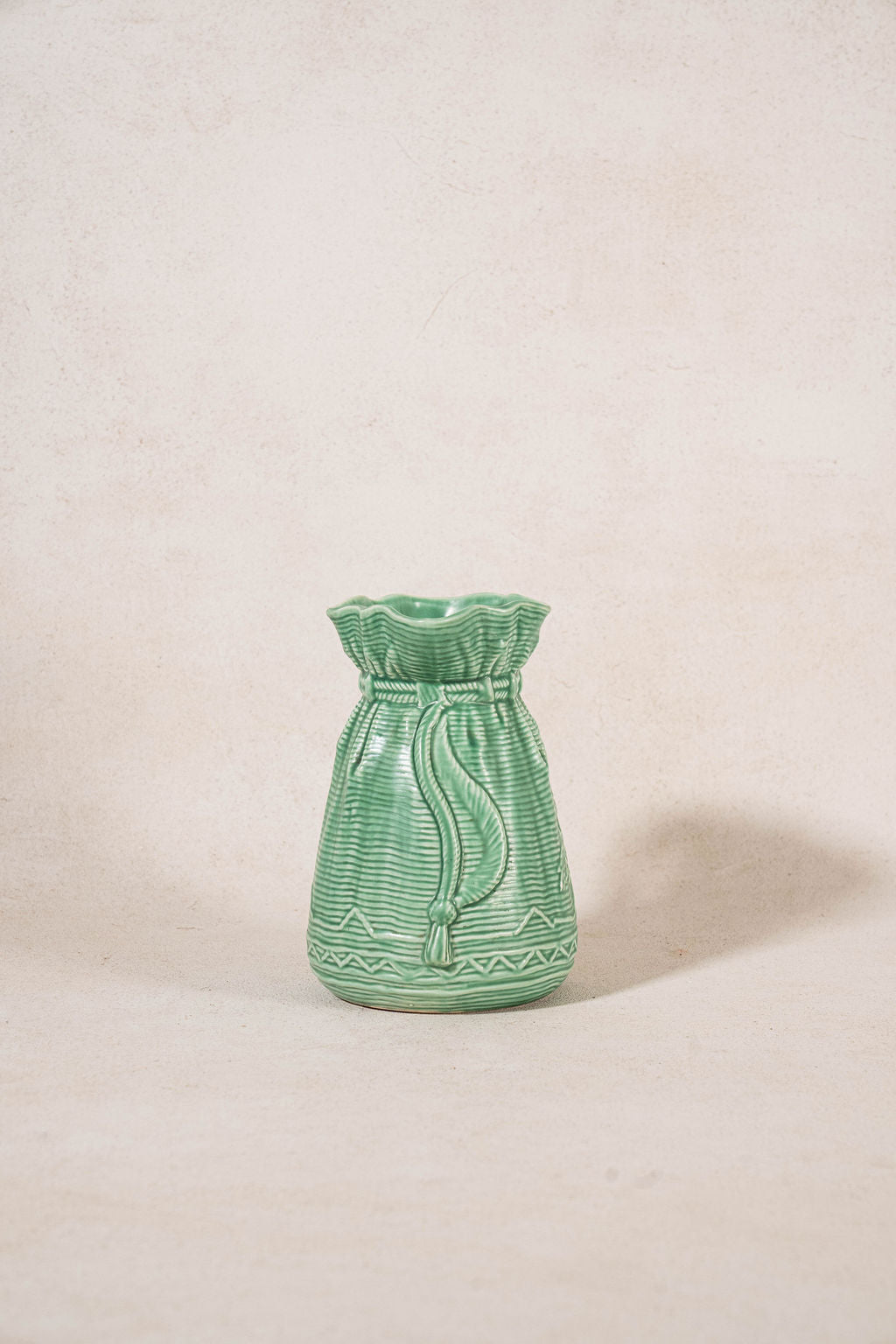 Vintage English Green Pitcher with Ruffled Lip