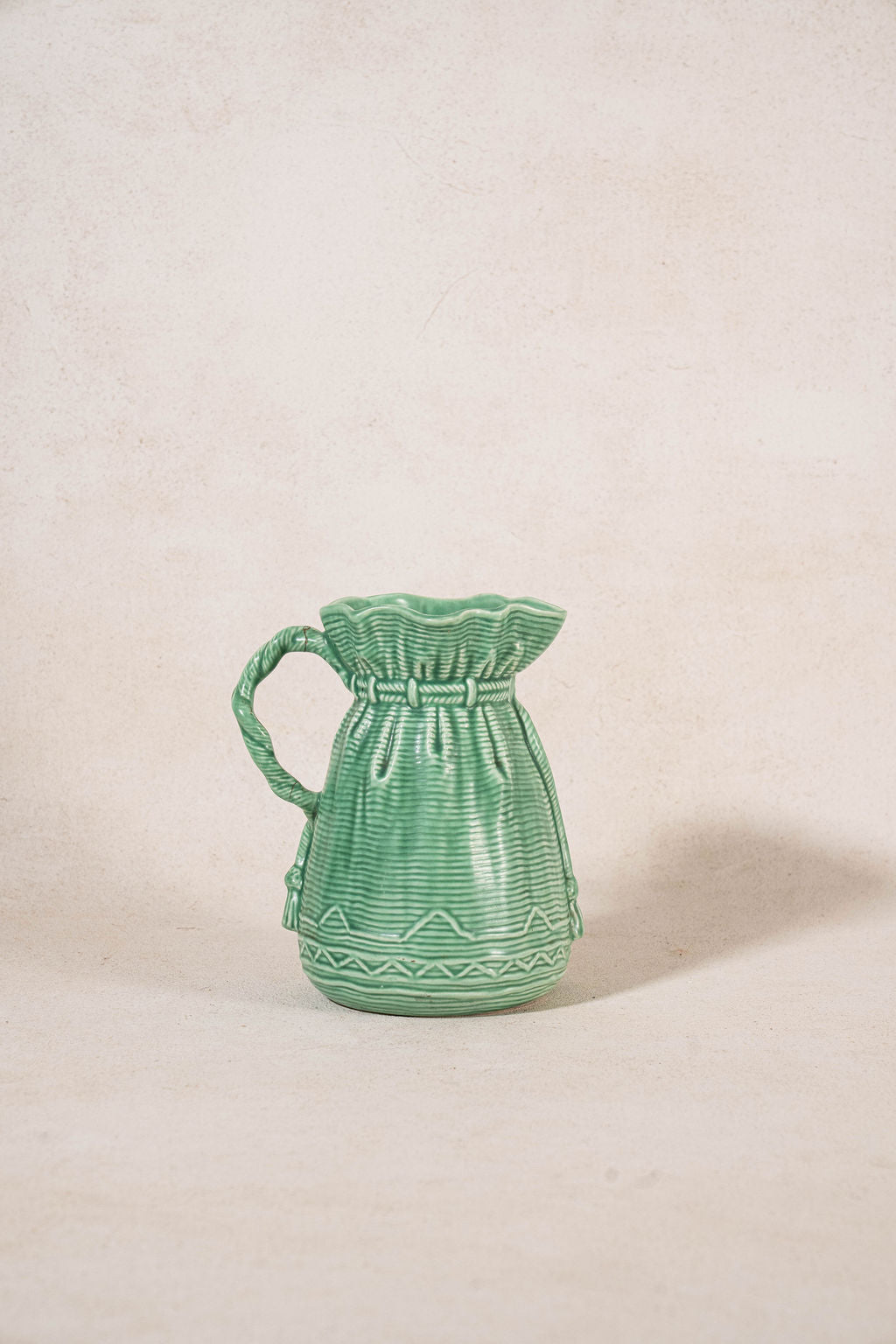 Vintage English Green Pitcher with Ruffled Lip