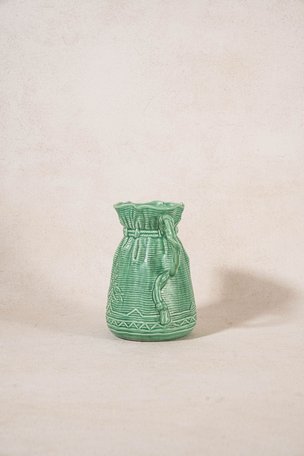 Vintage English Green Pitcher with Ruffled Lip