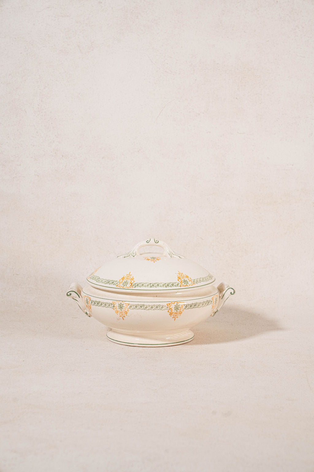 Antique French Ironstone Green & Yellow Ceramic Lidded Tureen
