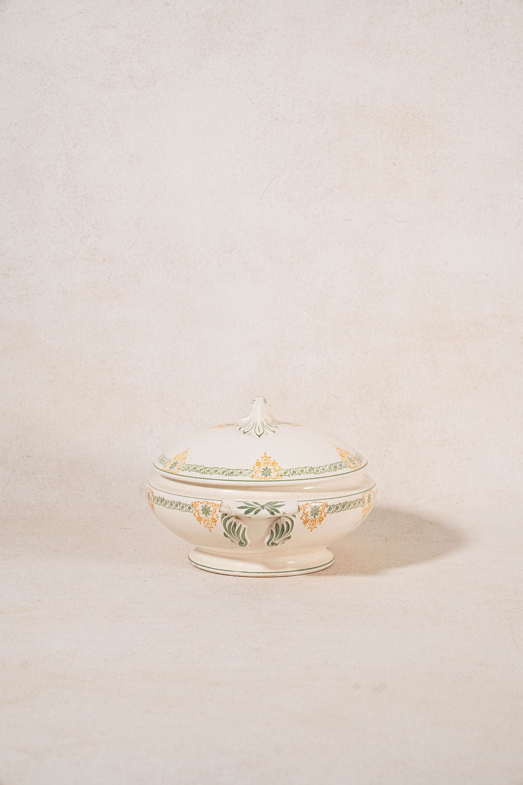 Antique French Ironstone Green & Yellow Ceramic Lidded Tureen