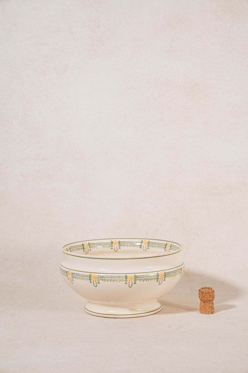 Antique French Ironstone Green & Yellow Ceramic Tureen (No Lid)