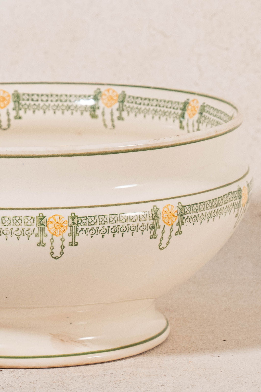 Antique French Ironstone Green & Yellow Ceramic Tureen (No Lid)