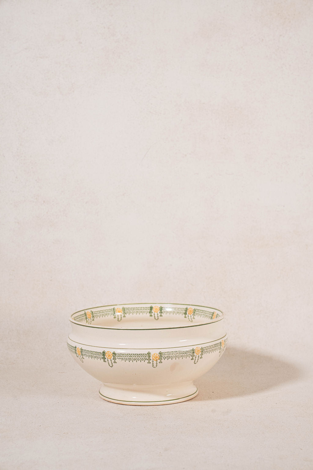 Antique French Ironstone Green & Yellow Ceramic Tureen (No Lid)