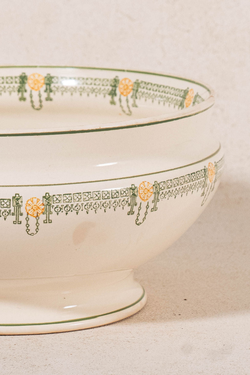 Antique French Ironstone Green & Yellow Ceramic Tureen (No Lid)