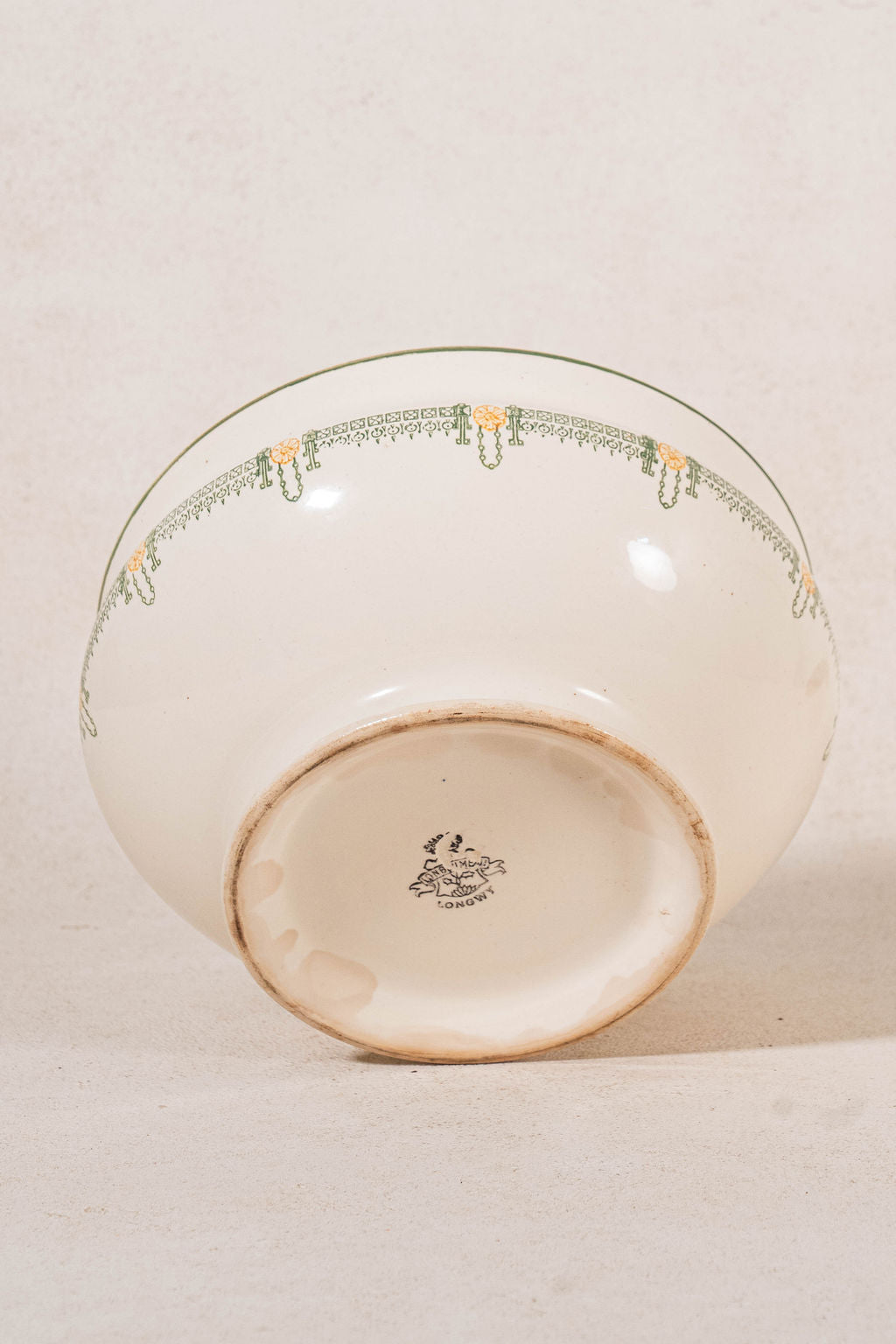 Antique French Ironstone Green & Yellow Ceramic Tureen (No Lid)