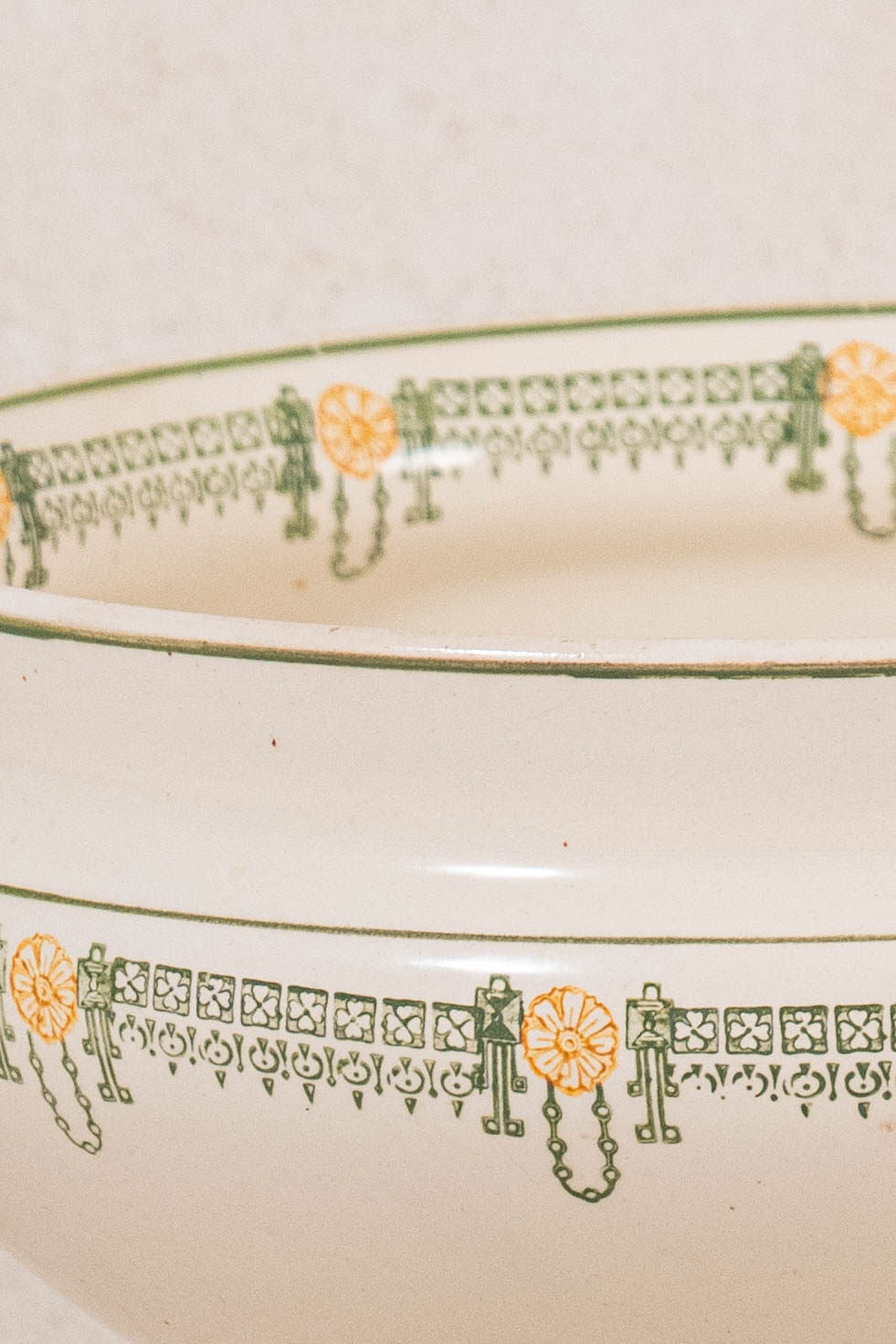 Antique French Ironstone Green & Yellow Ceramic Tureen (No Lid)
