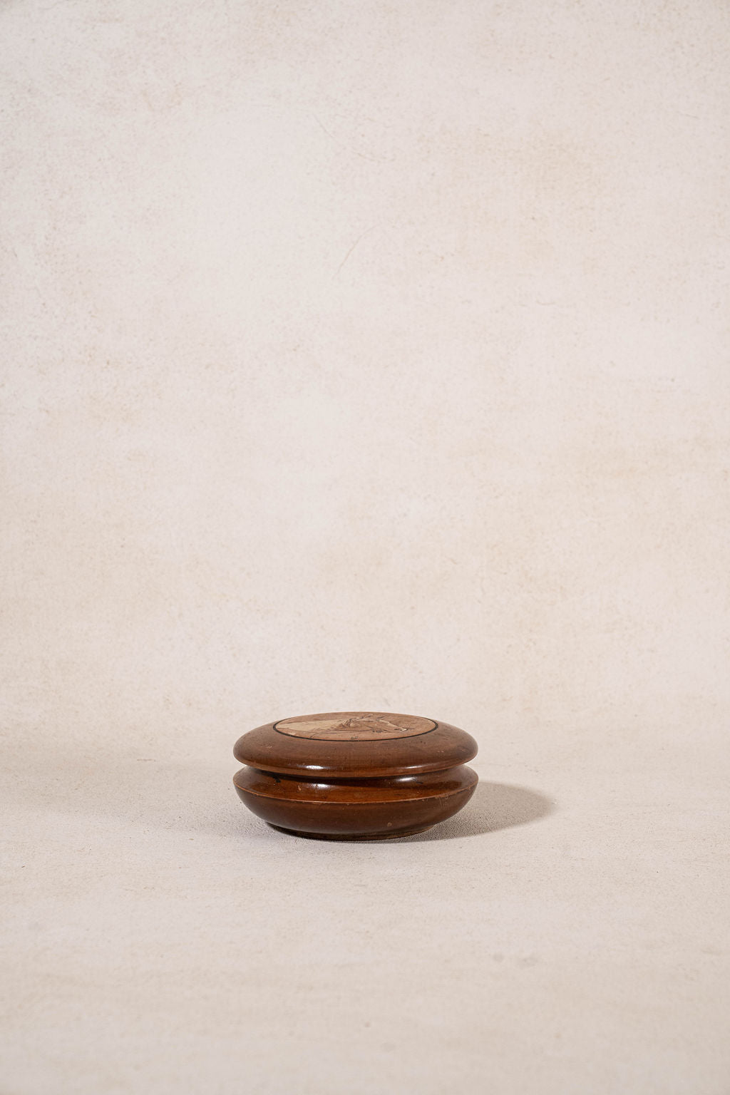 Vintage French Round Box with Hand Carved Horse Profile with Gouache