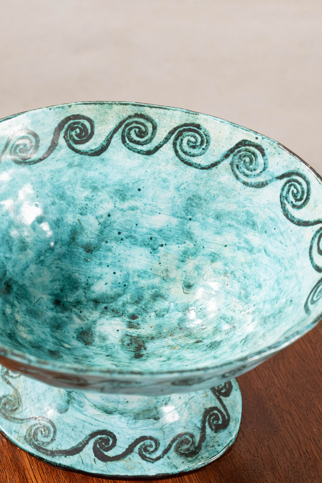 19th Century Handmade Compote in Stunning Aqua Blue with Wave Motif