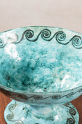 Load image into Gallery viewer, 19th Century Handmade Compote in Stunning Aqua Blue with Wave Motif
