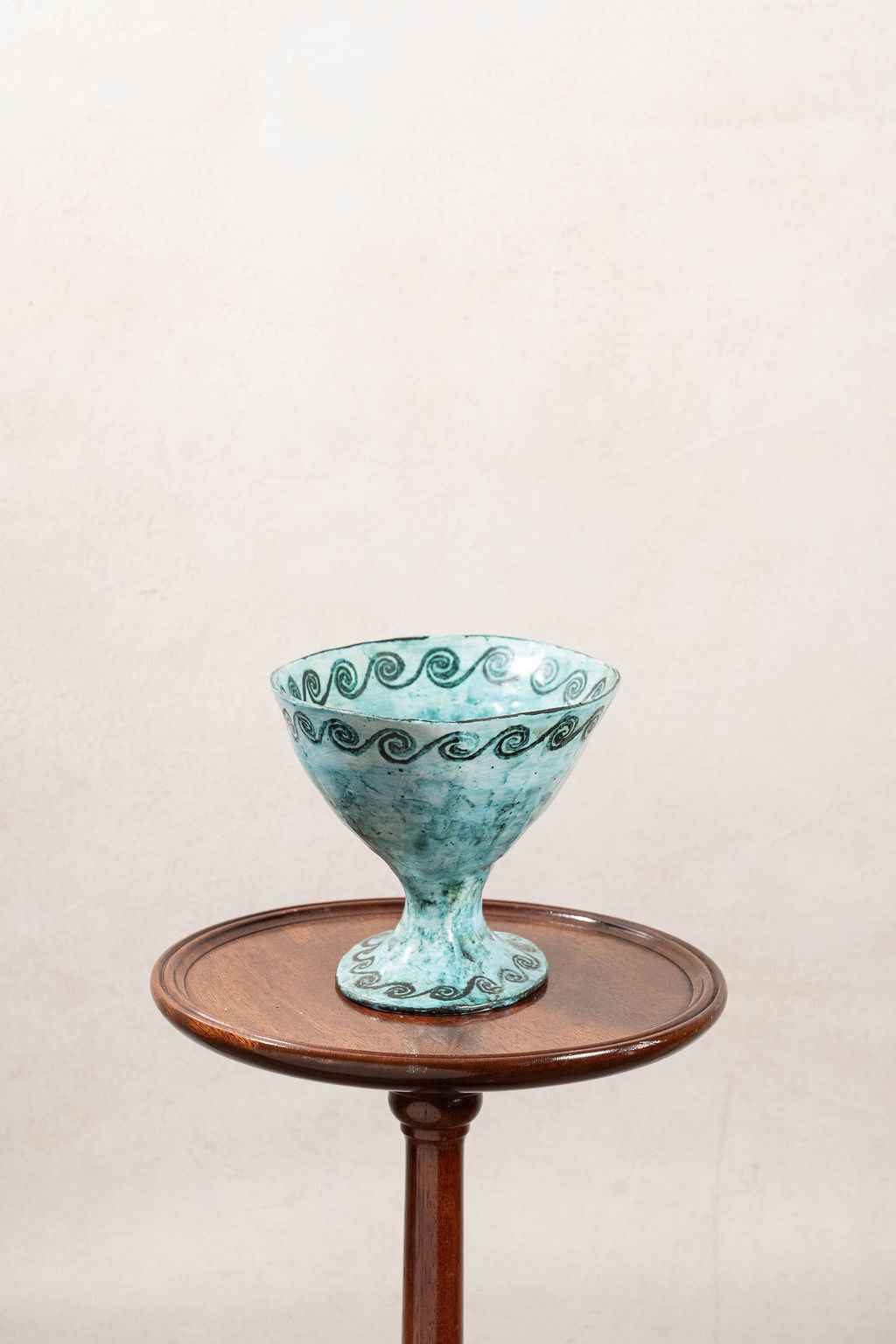19th Century Handmade Compote in Stunning Aqua Blue with Wave Motif