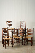 Load image into Gallery viewer, SET of 8 | 19th Century Ash Ladder Back Side Chairs with Rush Seats
