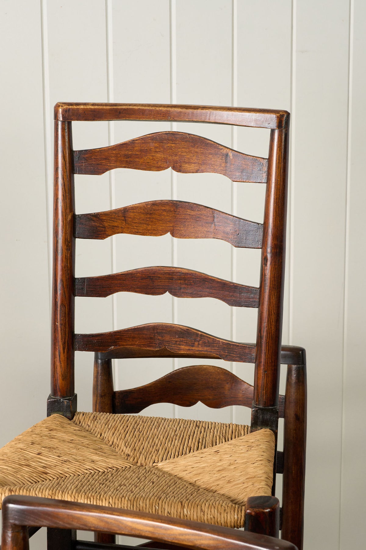 SET of 8 | 19th Century Ash Ladder Back Side Chairs with Rush Seats