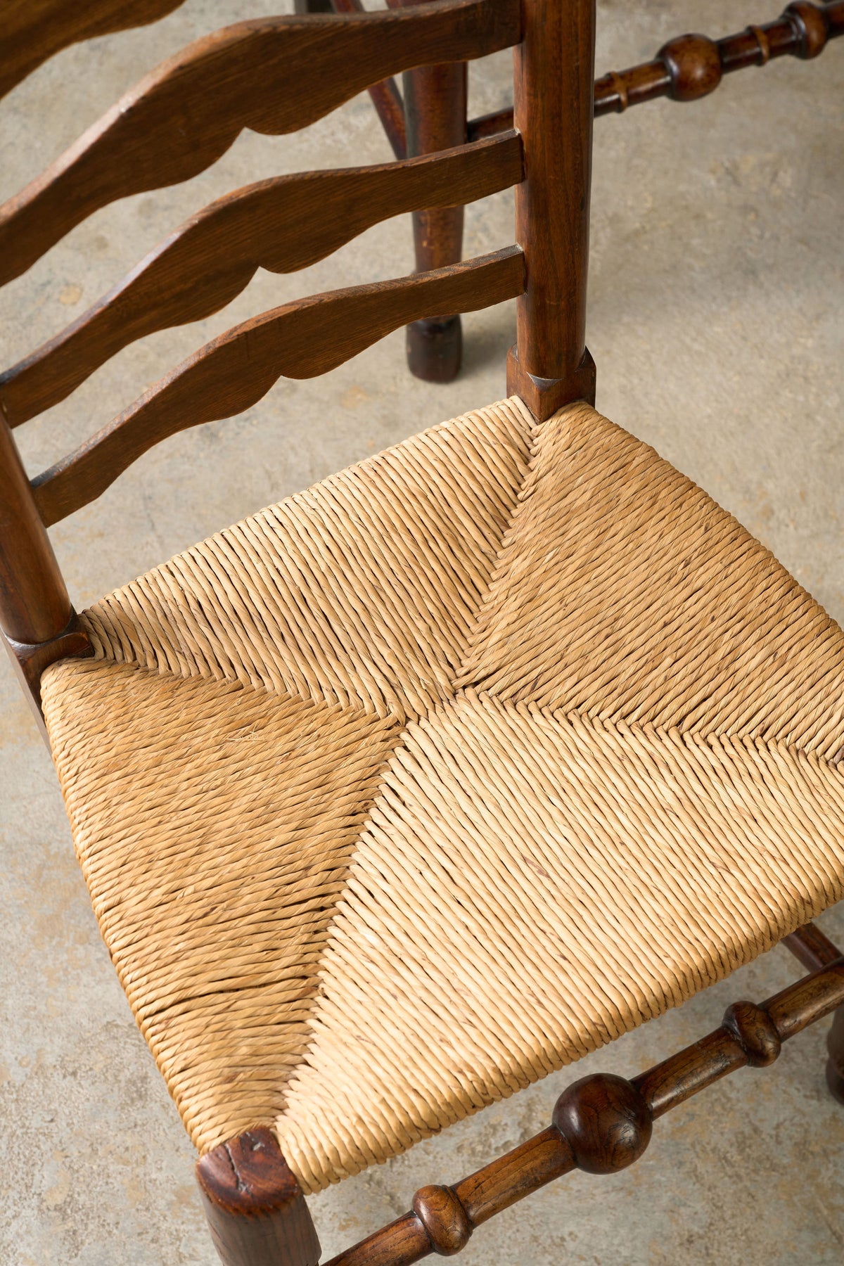 SET of 8 | 19th Century Ash Ladder Back Side Chairs with Rush Seats