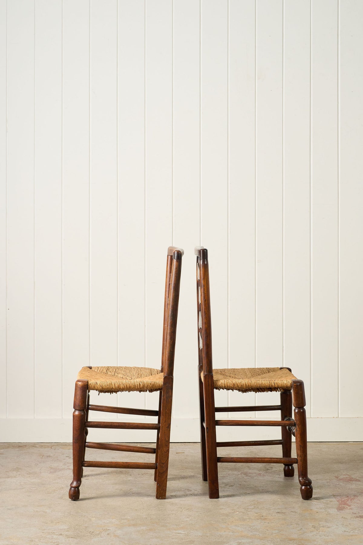SET of 8 | 19th Century Ash Ladder Back Side Chairs with Rush Seats