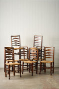 Load image into Gallery viewer, SET of 8 | 19th Century Ash Ladder Back Side Chairs with Rush Seats
