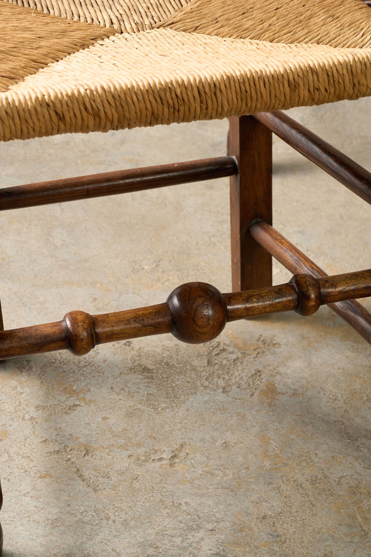 SET of 8 | 19th Century Ash Ladder Back Side Chairs with Rush Seats