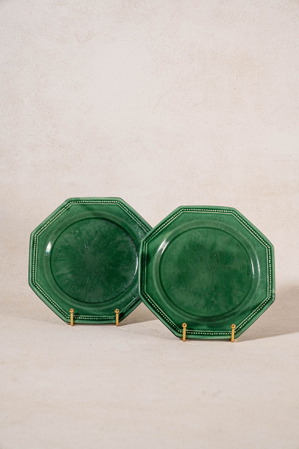 PAIR of Vintage French Majolica Earthenware Octagon Plates