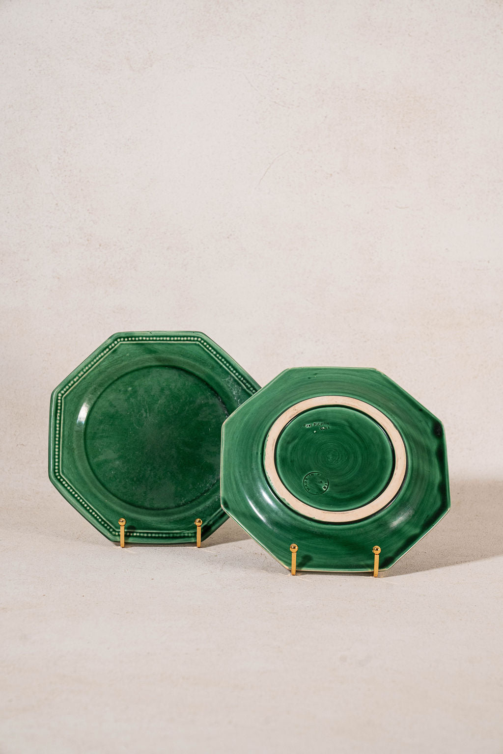 PAIR of Vintage French Majolica Earthenware Octagon Plates