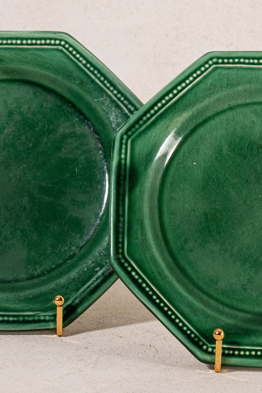 PAIR of Vintage French Majolica Earthenware Octagon Plates