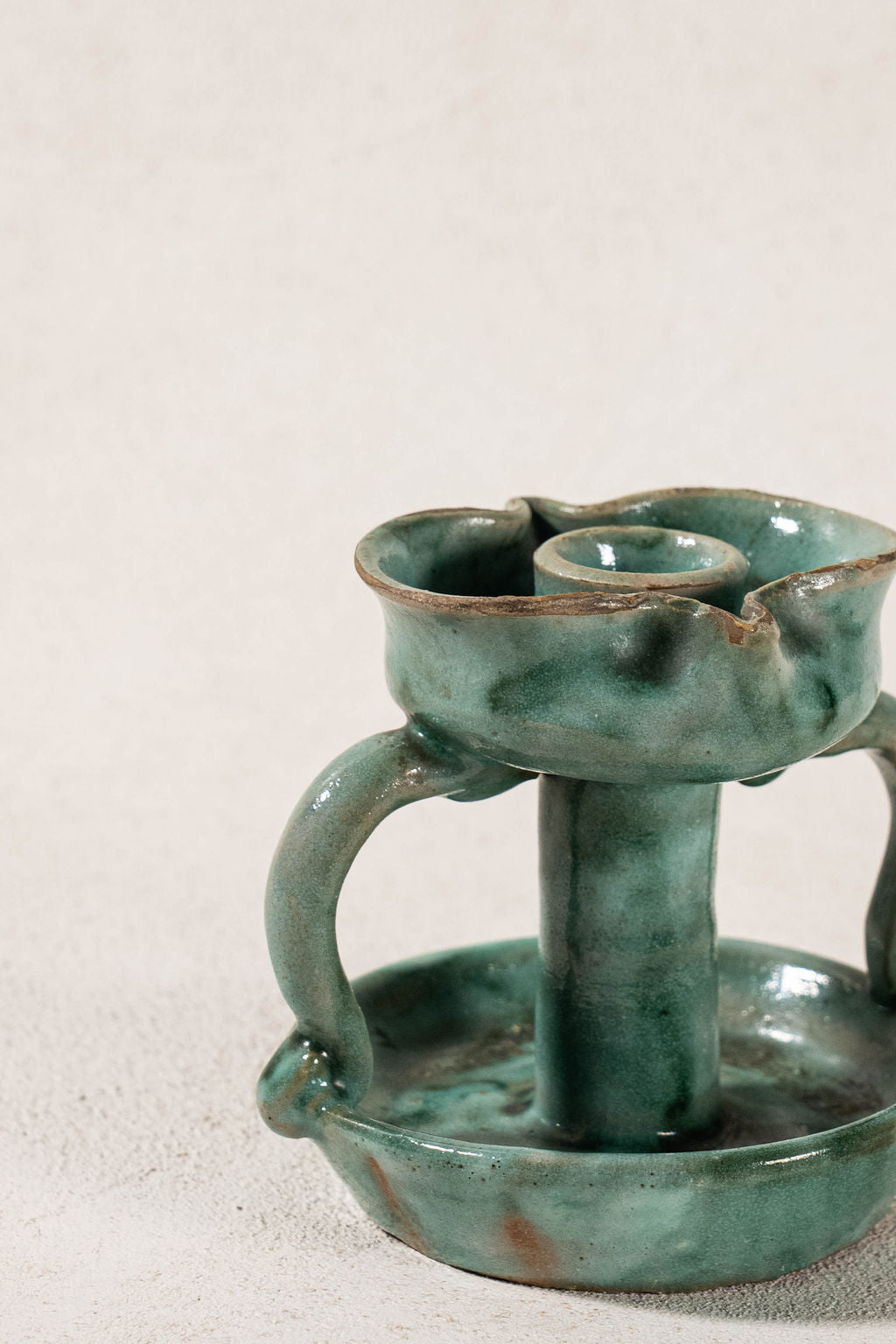 Vintage Handmade Italian Green Handled Candle Holder by Vietri