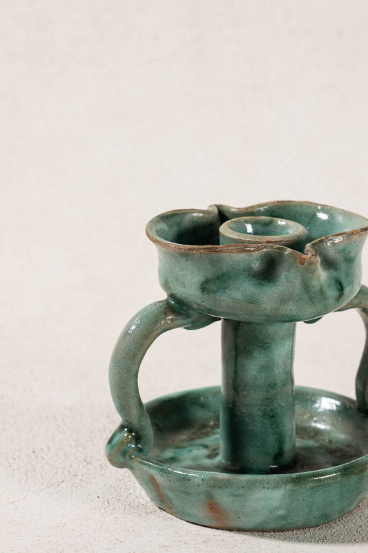 Vintage Handmade Italian Green Handled Candle Holder by Vietri