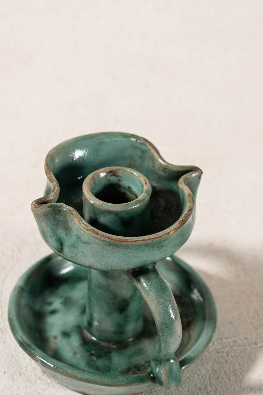 Vintage Handmade Italian Green Handled Candle Holder by Vietri