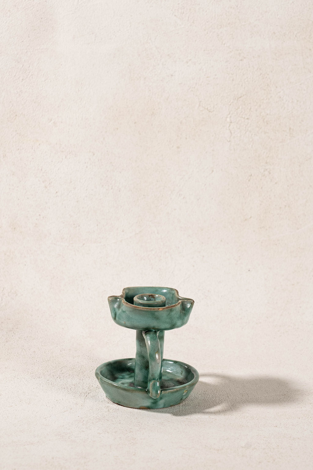 Vintage Handmade Italian Green Handled Candle Holder by Vietri