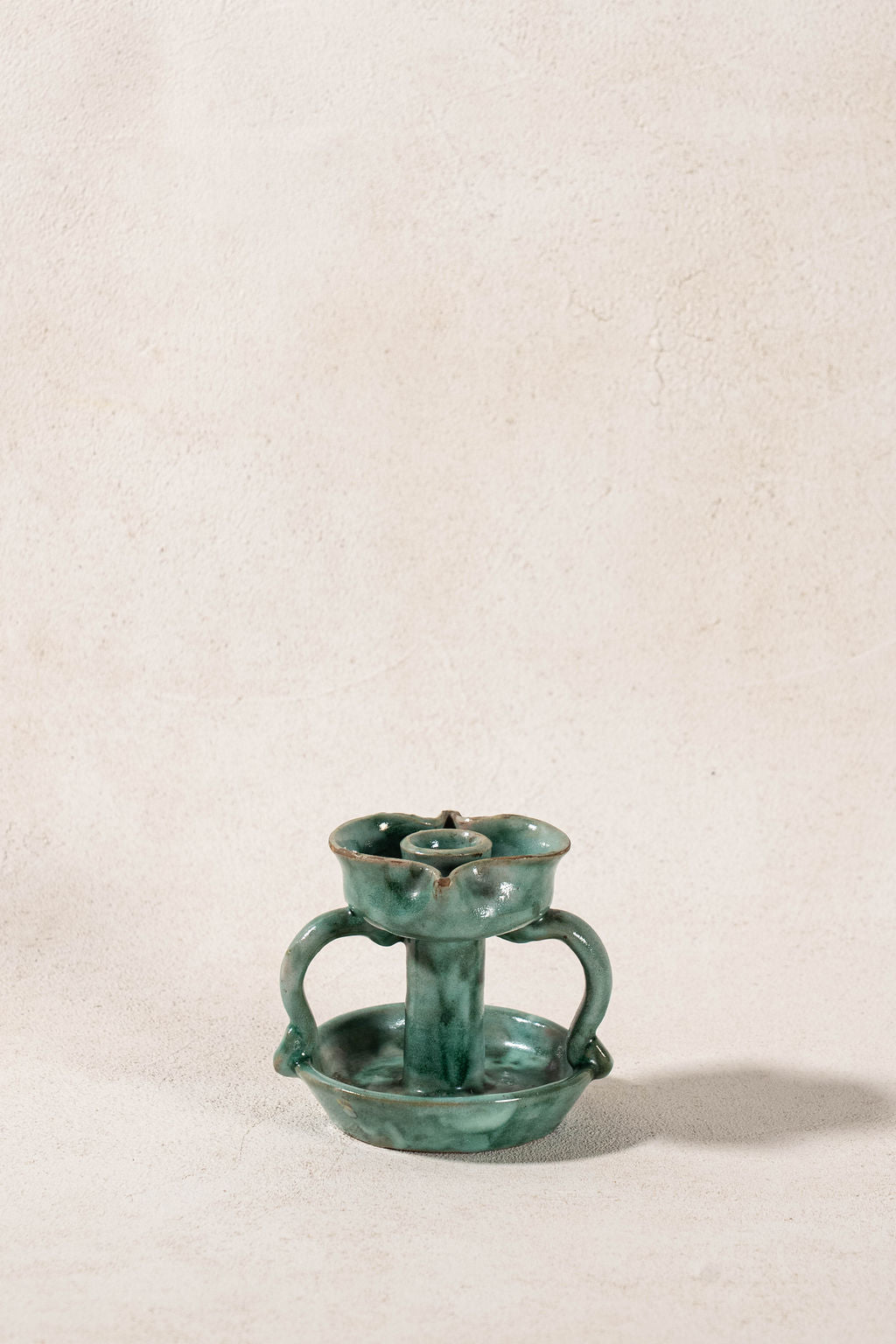 Vintage Handmade Italian Green Handled Candle Holder by Vietri