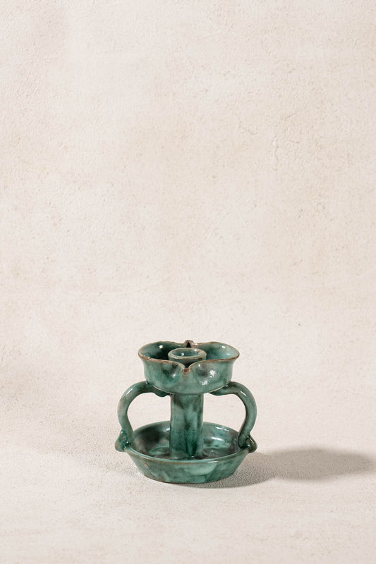 Vintage Handmade Italian Green Handled Candle Holder by Vietri