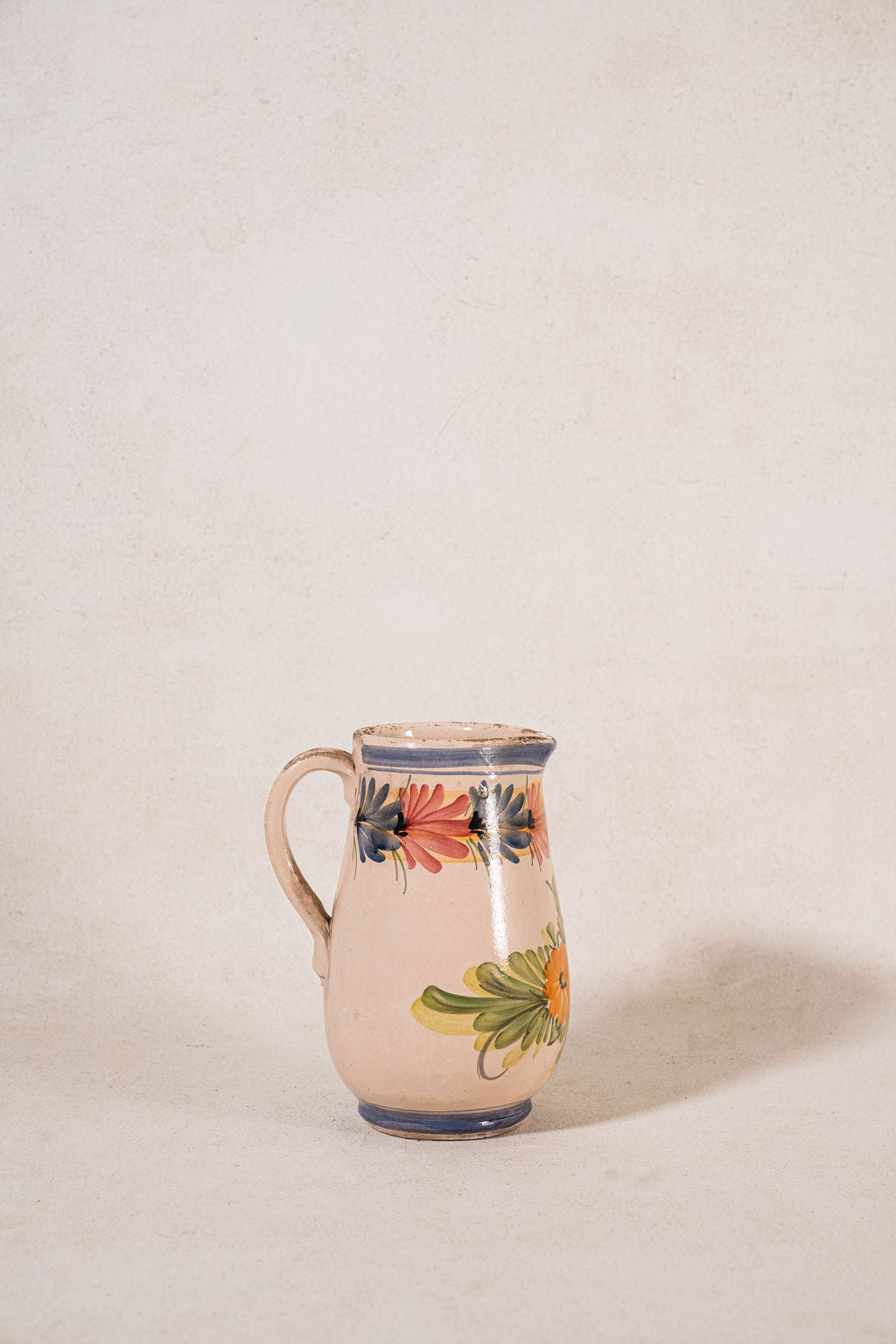 Antique Hand Painted Italian Floral Pitcher