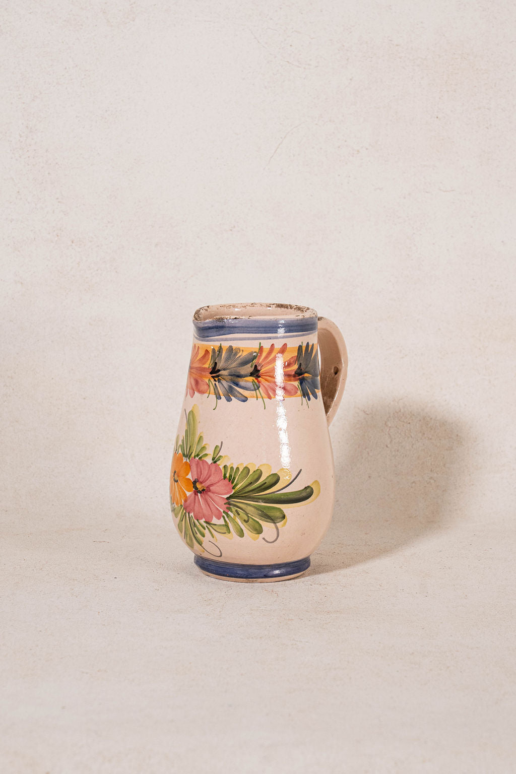 Antique Hand Painted Italian Floral Pitcher