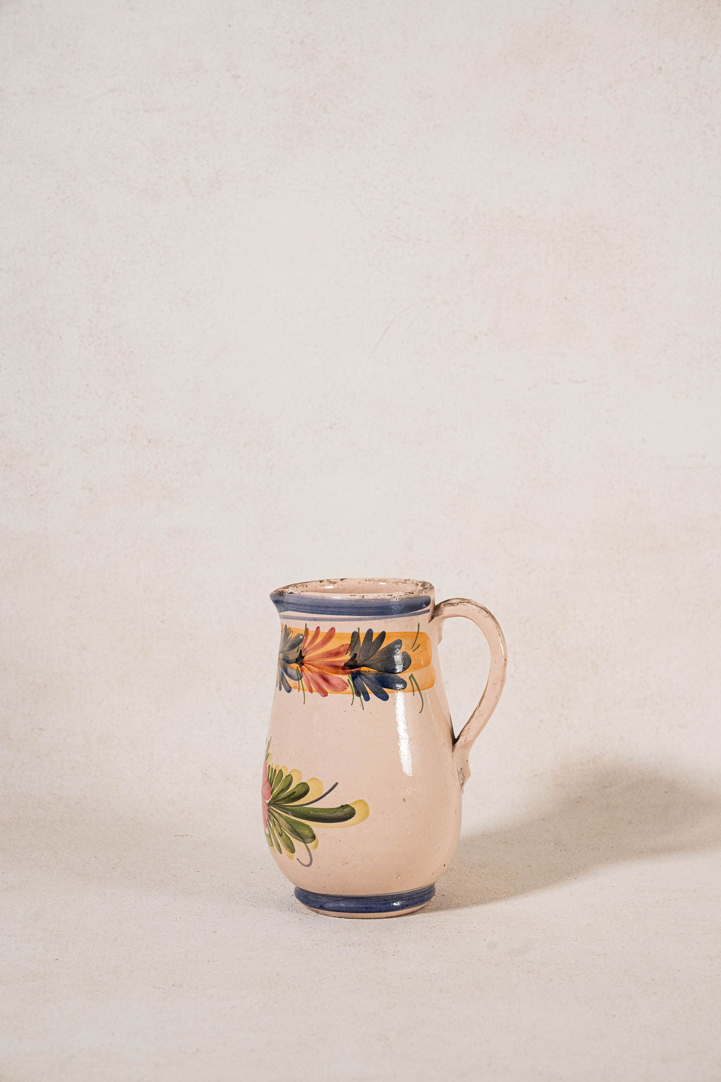 Antique Hand Painted Italian Floral Pitcher