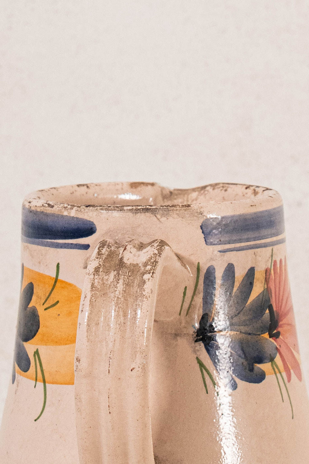 Antique Hand Painted Italian Floral Pitcher