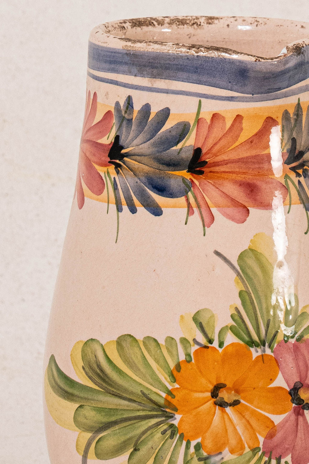 Antique Hand Painted Italian Floral Pitcher