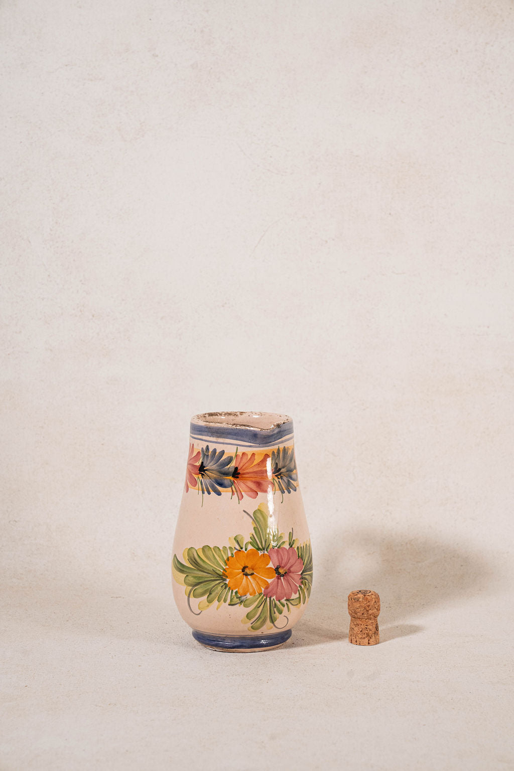 Antique Hand Painted Italian Floral Pitcher