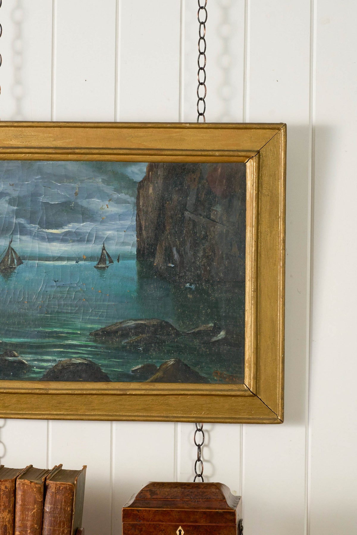 19th Century Italian Oil on Canvas Moody Sailboat/Seascape