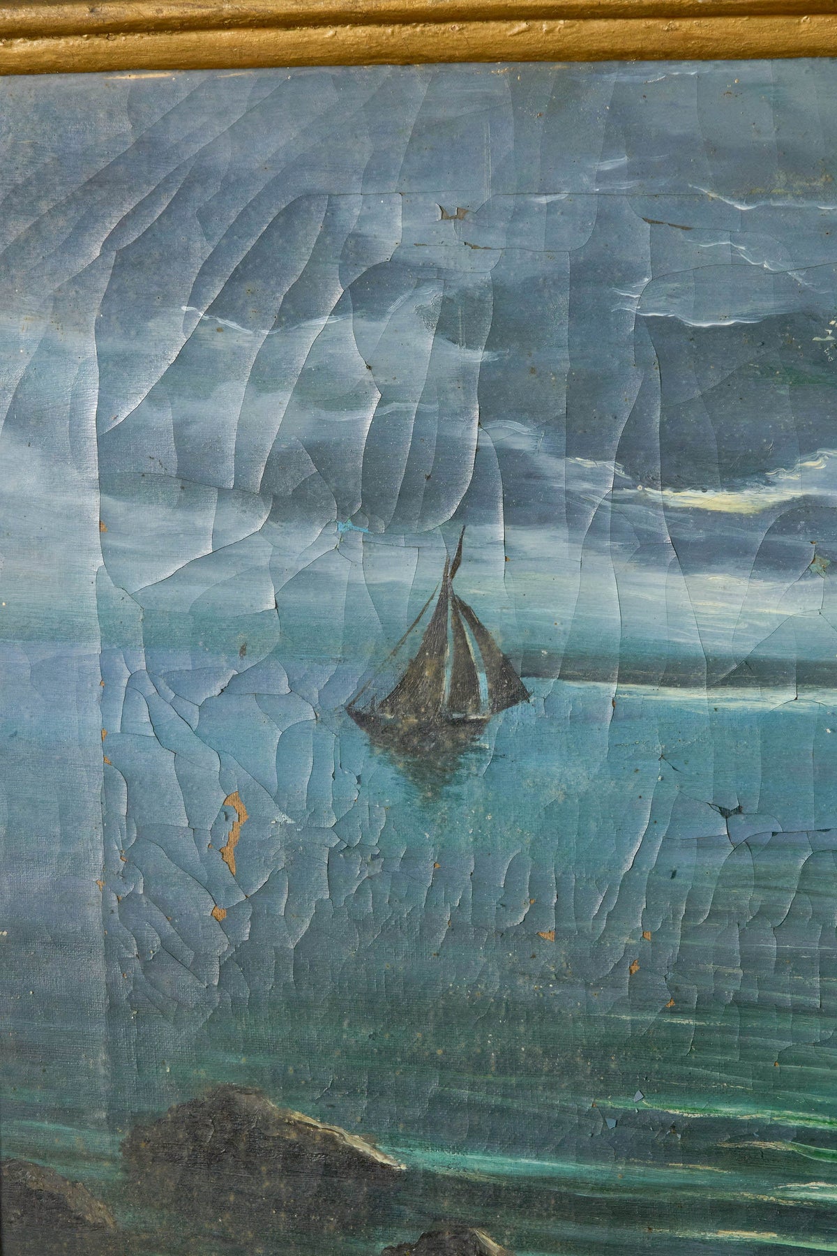 19th Century Italian Oil on Canvas Moody Sailboat/Seascape