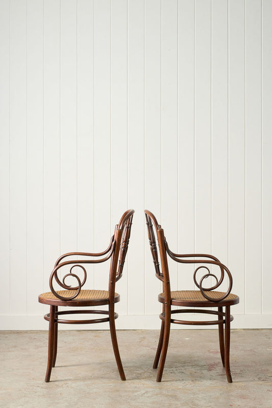 PAIR of 1940s French Thonet Style Bentwood Arm Chairs