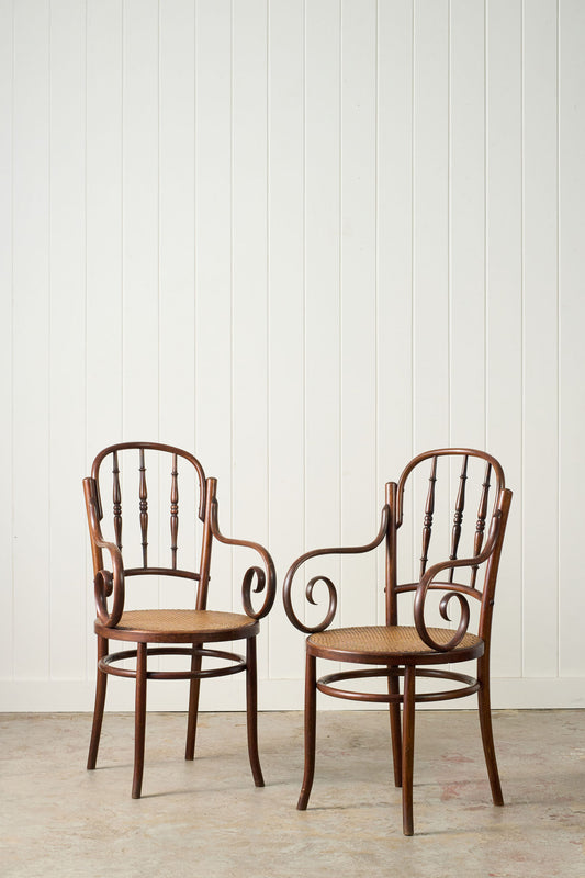 PAIR of 1940s French Thonet Style Bentwood Arm Chairs