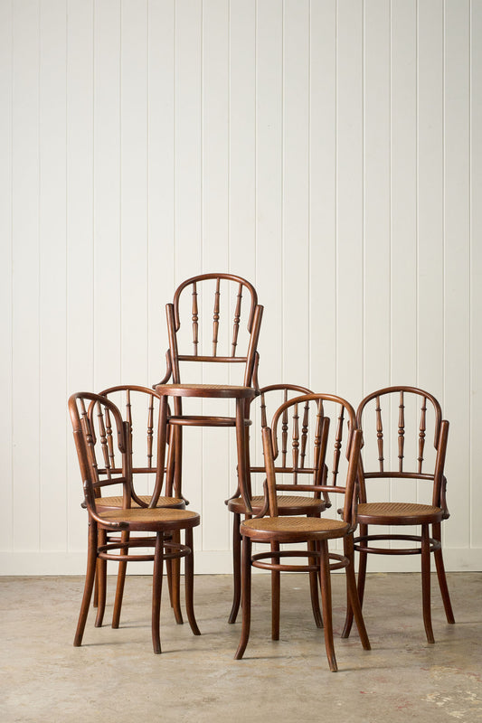 SET of 6 | 1940s French Thonet Style Bentwood Bistro Chairs with Original Chair Seats