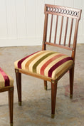 Load image into Gallery viewer, PAIR of Late 19th Century Brass Inlay Mahogany Side Chairs with Stripe Velvet Fabric
