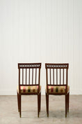 Load image into Gallery viewer, PAIR of Late 19th Century Brass Inlay Mahogany Side Chairs with Stripe Velvet Fabric
